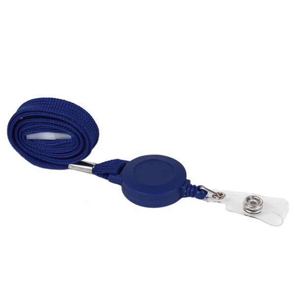 Plain Navy Blue ID Lanyard with Metal Lobster Clip and Safety Breakaway Point 